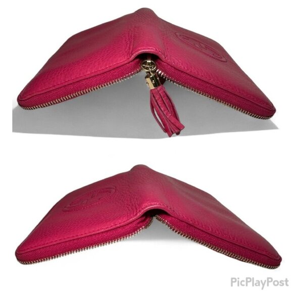 GUCCI Pebbled Leather Soho Zip Around Interlocking G Logo Long Wallet - Pink - Picture 16 of 16